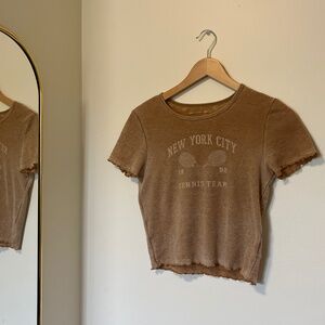 New York City Tennis Lettuce Hem Graphic Baby Tee